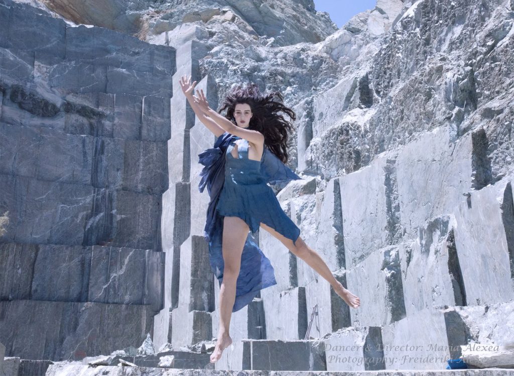 Self-staged photograph “Marmor Skating” by Maria Alexea, masked figure, conceived for “Faust, a Return from the Future”.