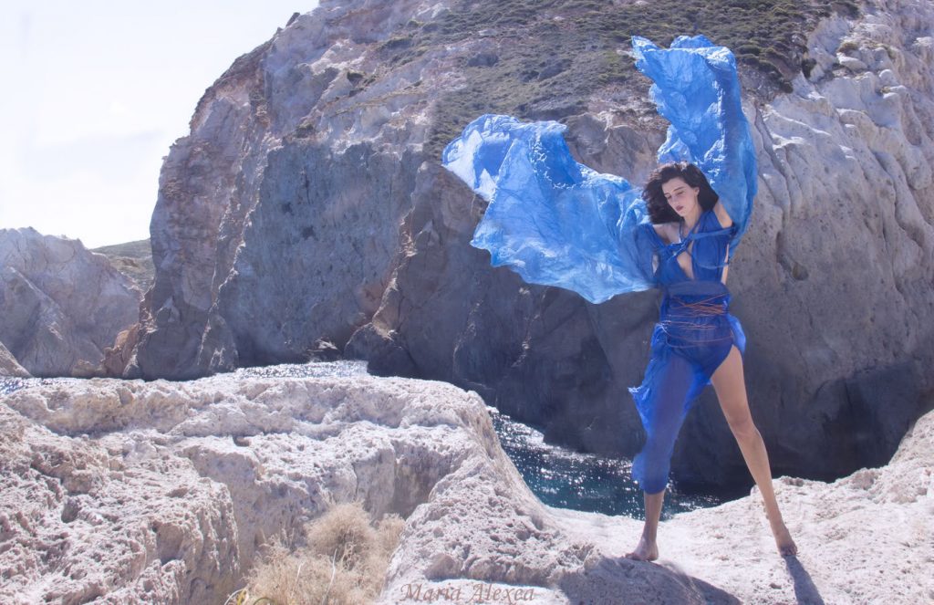 Self-staged photograph “Blue Bird” by Maria Alexea, conceived for “Faust, a Return from the Future”.