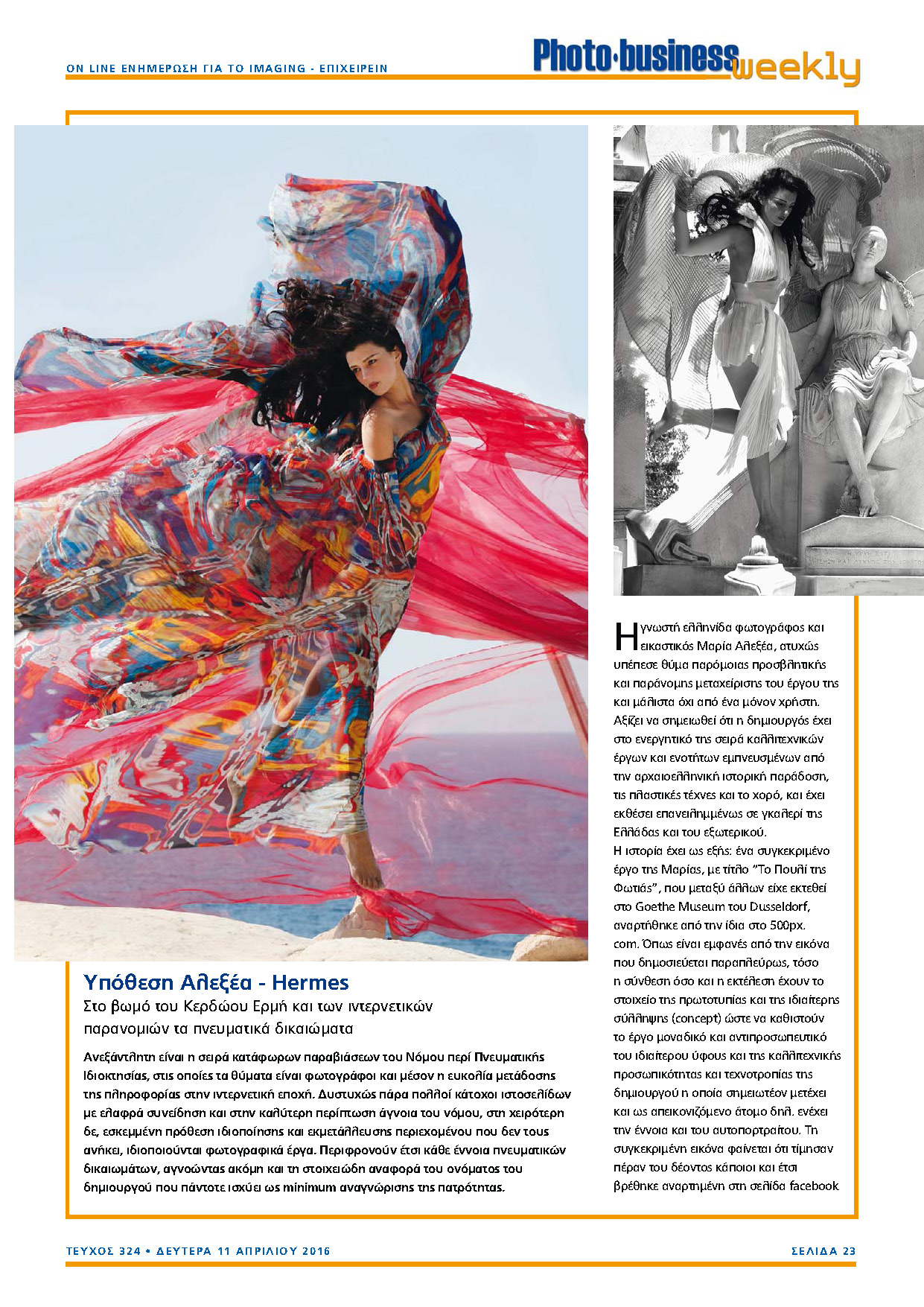 PhotoBusiness Weekly article about the Maria Alexea–Hermès copyright case, featuring Firebird