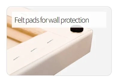 Canvas back corner with felt pad for wall protection